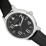 Elevon Sabre Leather-Band Watch w/Date - Silver/Black/Black - ELE121-2