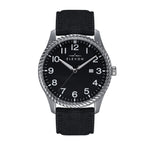 Elevon Crosswind Canvas-Overlaid Leather-Band Watch w/ Date - Black - ELE128-2