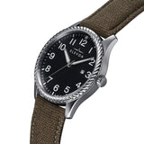 Elevon Crosswind Canvas-Overlaid Leather-Band Watch w/ Date - Black/Olive - ELE128-4