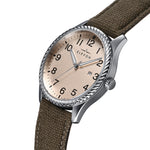 Elevon Crosswind Canvas-Overlaid Leather-Band Watch w/ Date - Tan/Olive - ELE128-5