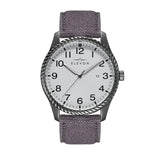 Elevon Crosswind Canvas-Overlaid Leather-Band Watch w/ Date - Gunmetal/Grey - ELE128-6