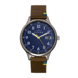 Elevon Boost Leather-Band Watch w/Date - Sepia/Navy - ELE126-4